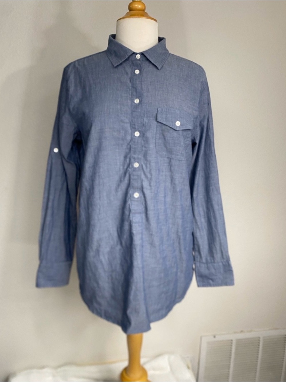 J. Crew Womens Blue Lightweight Cotton Partial Button Blouse Classic Size M